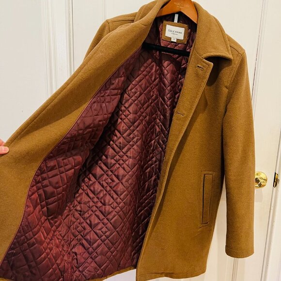 Cole Haan Signature Men's Button Up Wool Coat Size Large Color Camel - Picture 16 of 16
